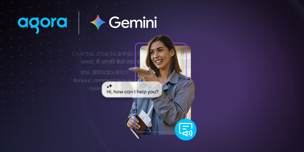 Woman using a voice AI assistant powered by Agora and Gemini